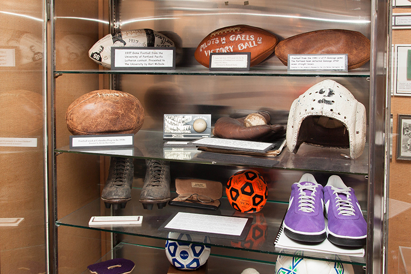 Vintage sports equipment used at Columbia Prep and University of Portland.