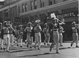 University of Portland band marching in parade approx. 1940